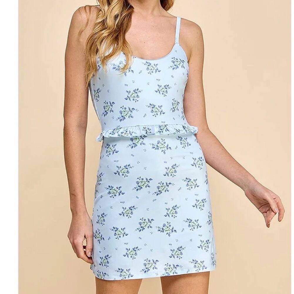 TCEC Baby blue green Floral  athletic dress size M
